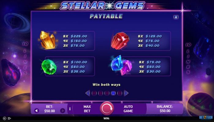 Stellar Gems :: Paytable - Low Value Symbols