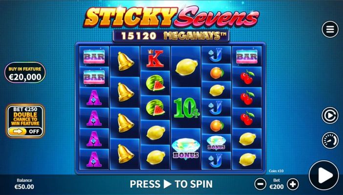 Sticky Sevens Megaways :: Base Game Screen