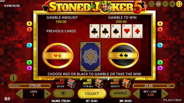 Stoned Joker 5 :: Red or Black Gamble Feature