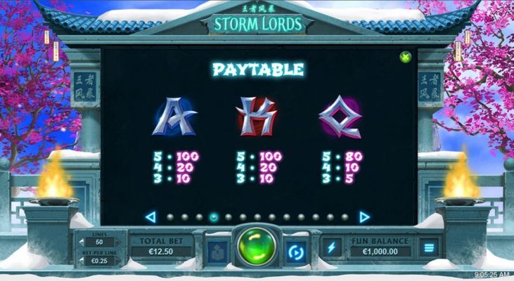 Paytable - Low Value Symbols