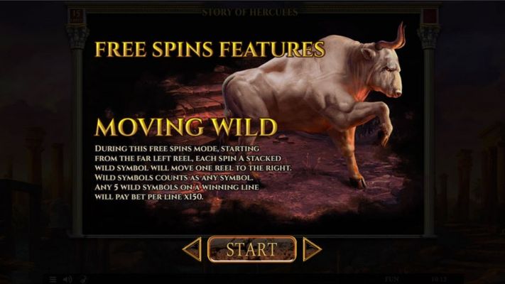 Story of Hercules 15 Lines :: Free Spin Feature - Moving Wild