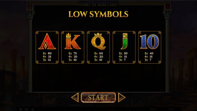 Story of Hercules 15 Lines :: Paytable - Low Value Symbols