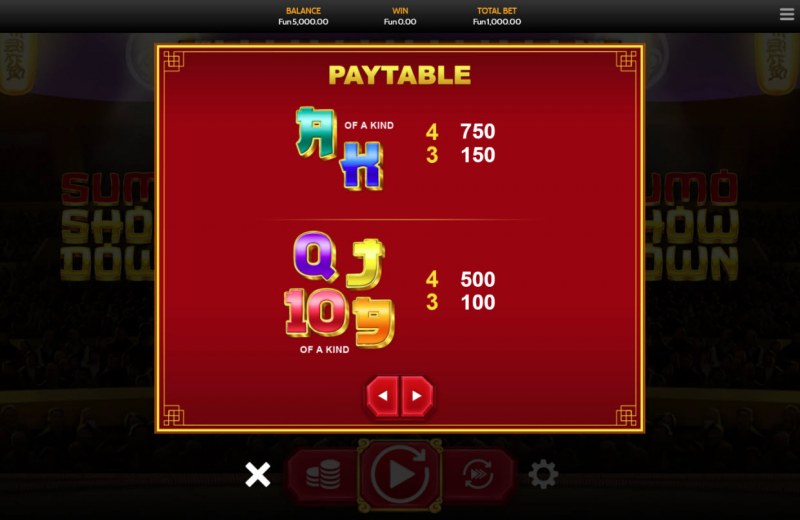 Paytable - Low Value Symbols