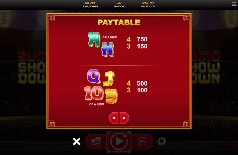 Paytable - Low Value Symbols