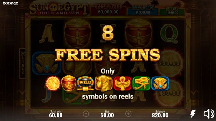 8 free spins awarded