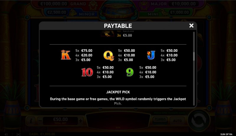 Paytable - Low Value Symbols