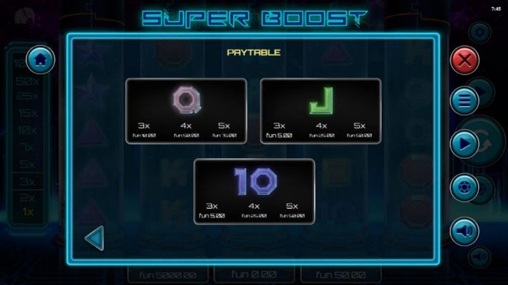 Super Boost :: Paytable - Low Value Symbols