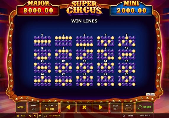 Super Circus :: Paylines 1-20
