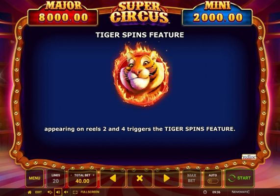 Super Circus :: Tiger Spins Feature