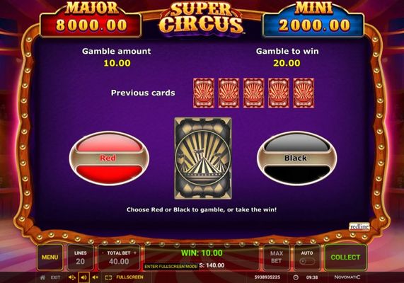 Super Circus :: Red or Black Gamble Feature