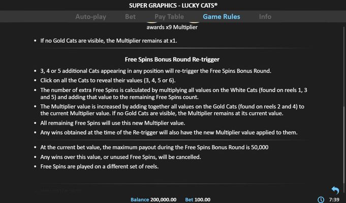 Super Graphics Lucky Cats :: General Game Rules