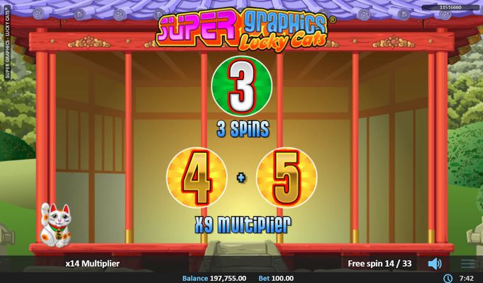 Super Graphics Lucky Cats :: Additional free spins awarded
