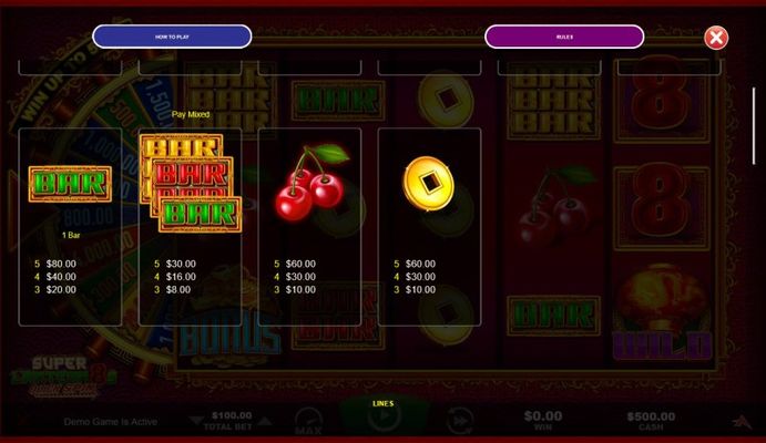 Low Value Symbols Paytable