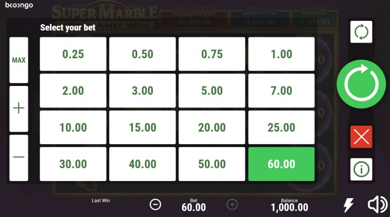 Super Marble Hold and Win :: Select your bet