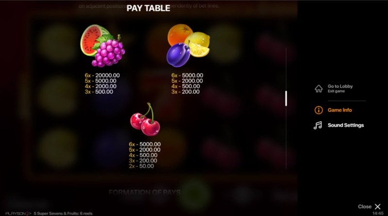 Paytable - Low Value Symbols