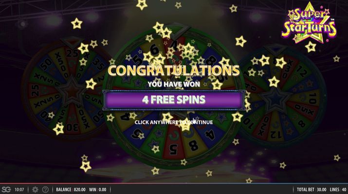 Super Star Turns :: 4 Free Spins Awarded