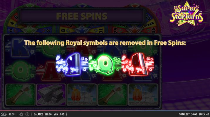 Super Star Turns :: All low value symbols removed from the reels during the free spins feature