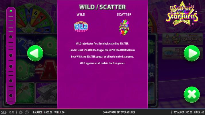 Super Star Turns :: Wild and Scatter Rules