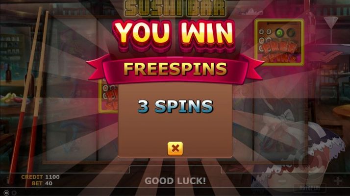 3 free spins awarded