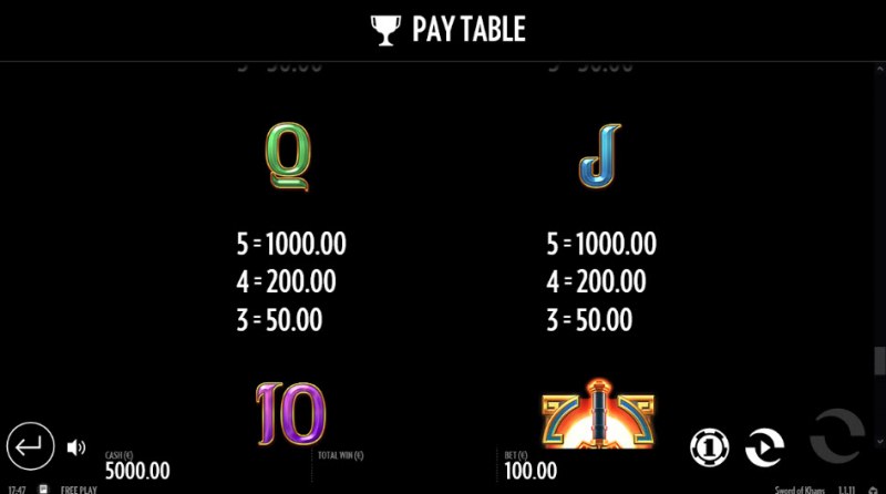 Paytable - Low Value Symbols