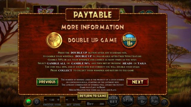 Double Up Gamble Feature Rules