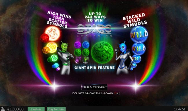 Game features include: up to 243 ways to win, stcaked wild symbols and high wins turn scatter symbols