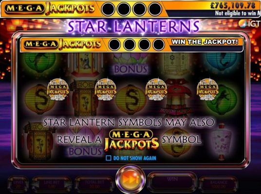 Star Lantern symbols may also reveal a Mega Jackpots symbol.