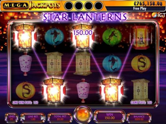 A winning Four of a Kind leads to a 150.00 jackpot.