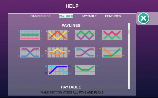 Payline Diagrams 1-20