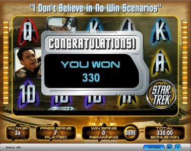 Star Trek slot game Kirk's bonus round payout