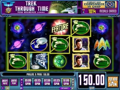 four klingon symbols triggers a 150 coin jackpot