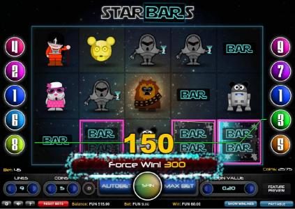 A Force Win! Multiple winning paylines triggers a 300 coin jackpot.
