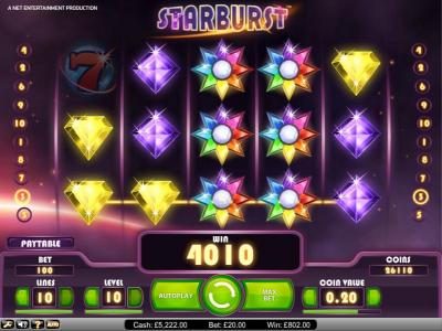 Starburst big win payout of 4010 credits