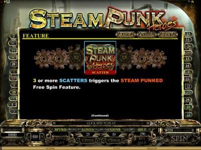 3 or more scatters triggers the steam pinked free spin feature