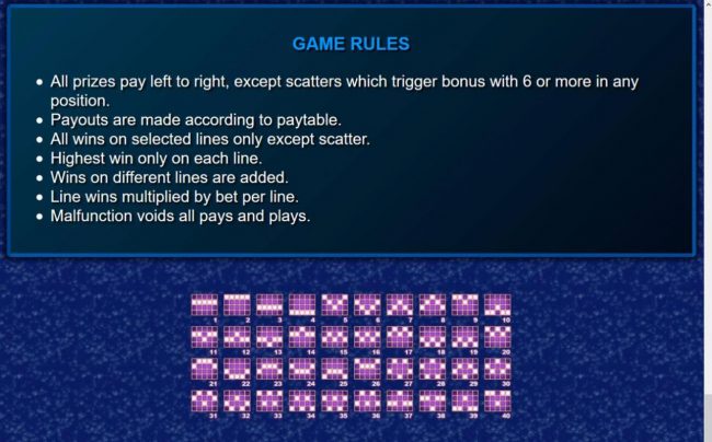 General Game Rules and Payline Diagrams 1-40