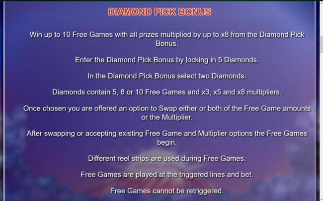 Diamond Pick Bonus Rules - Win up to 10 free games with up to x8 Win Multiplier