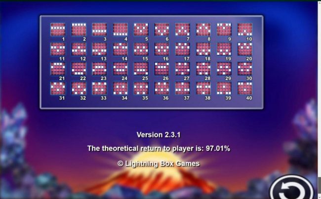 Payline Diagrams 1-40 - Theoretical return to player is: 97.01%