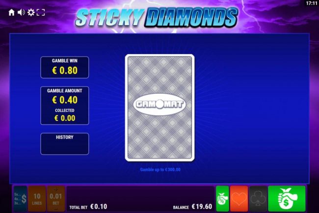 Gamble Feature - To gamble any win press Gamble then select Red or Black.