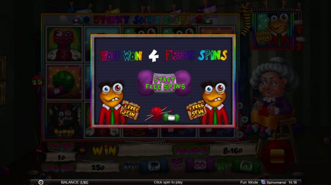 4 free spins awarded