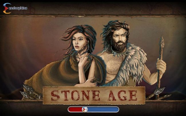 Splash screen - game loading - The game features a prehistoric caveman theme.