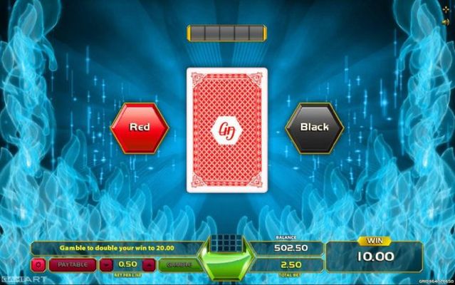 Gamble Feature Rules - The feature is available after each winning spin. Last win amount becomes your stake in the Gamble game. Your goal is to guess the color of the next card.