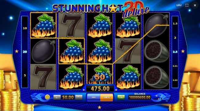 A 475.00 jackpot triggered by multiple winning grape symbols.