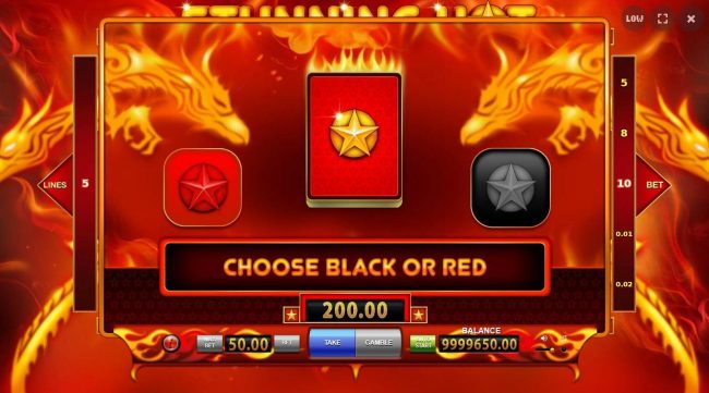 Gamble Feature Rules - The feature is available after each winning spin. Last win amount becomes your stake in the Gamble game. Your goal is to guess the color of the next card.