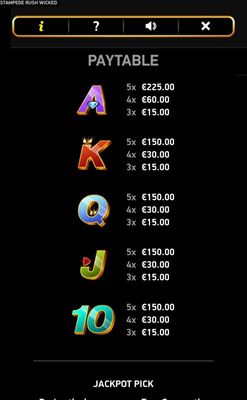 Low Value Symbols Paytable