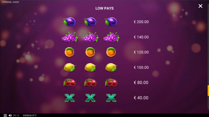 Paytable - Low Value Symbols