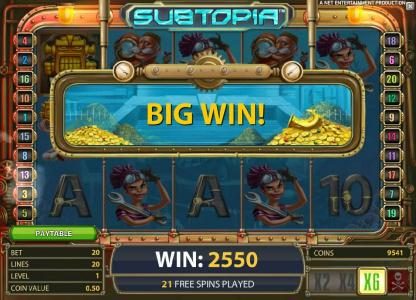 with the x6 multiplier, a 2550 coin big win is triggered