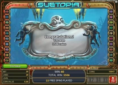 free spins feature pays out a total of 3506 coins