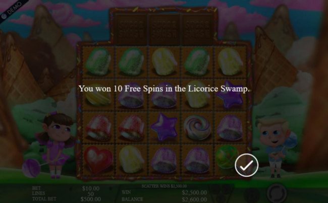 10 Free Spins in the Licorice Swamp awarded.