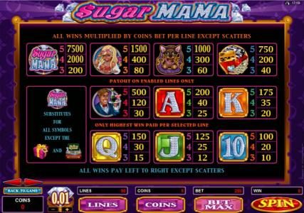 Slot game symbols paytable