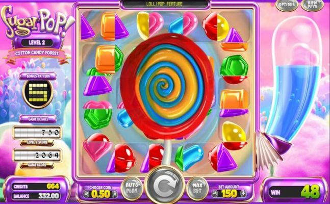 Lollipop feature triggered, all on screen candies are mixed up giving you another chance at a possible winning combination.